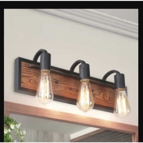 LNCValtiary 3-Light Wood Vanity Light new BLACK TWO TONE OVER THE SINK EDISON - Picture 1 of 5